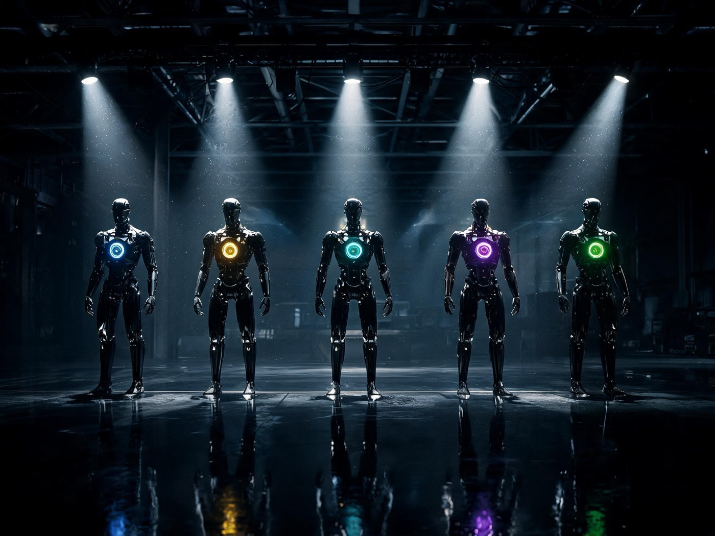 A fleet of glowing autonomous AI agents