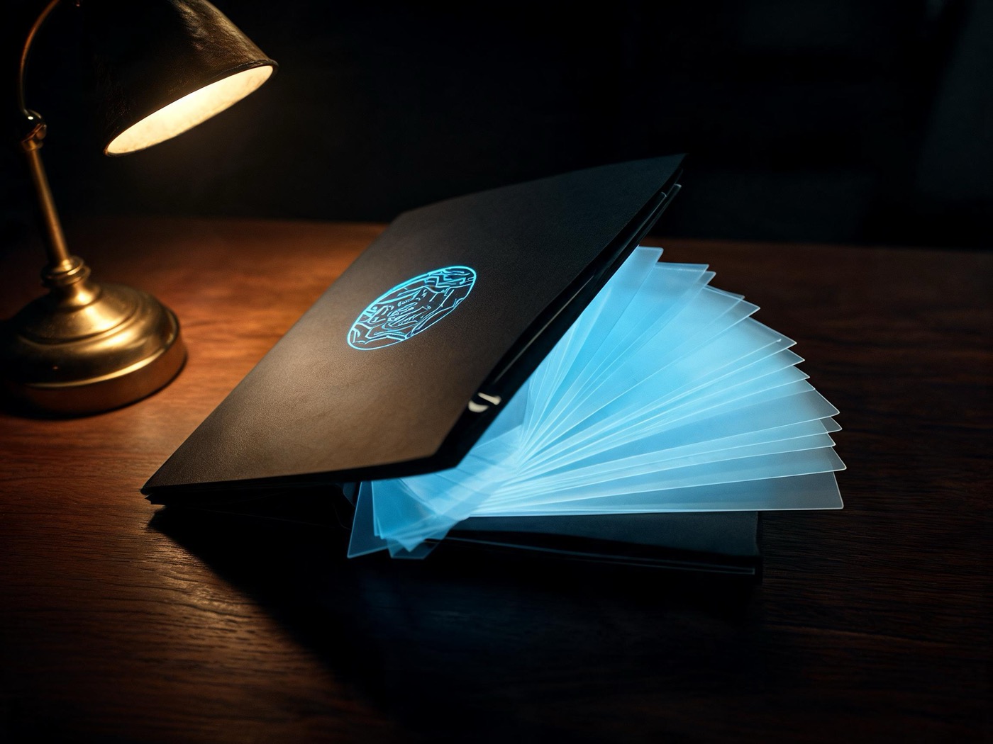 Secret dossier with glowing cards